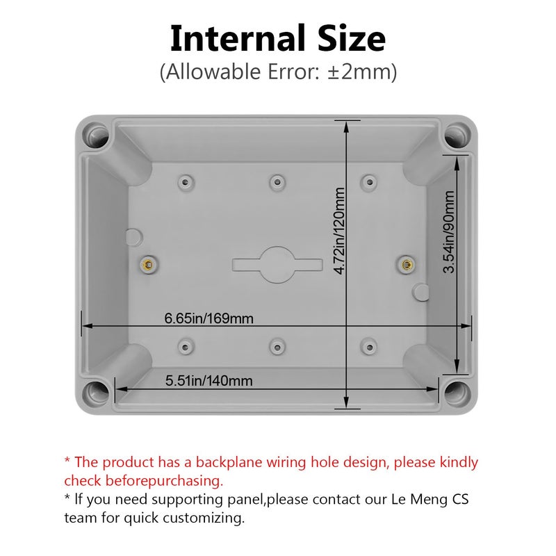 LeMotech Junction Box IP67 Waterproof Dustproof ABS Plastic Project Box for Electrical Outdoor Enclosure Gray 6.9 x 4.9 x 3.9 inch (175 x 125 x 100 mm) - Image 3